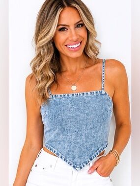 Denim Dream Handkerchief Tie Back Top | Acid Wash Crop Cami